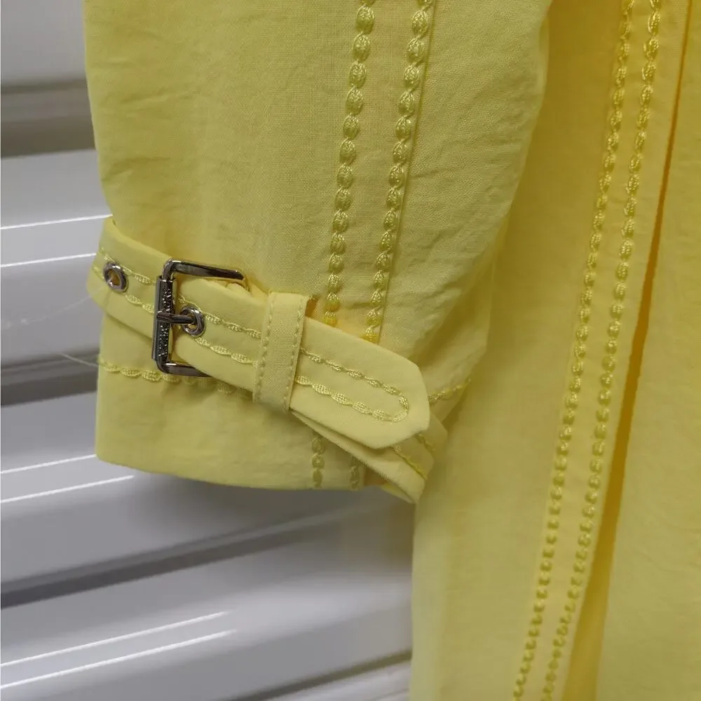Michael Kors Womens Trench Coat Small Yellow Belted Quiet Luxury Office Chic